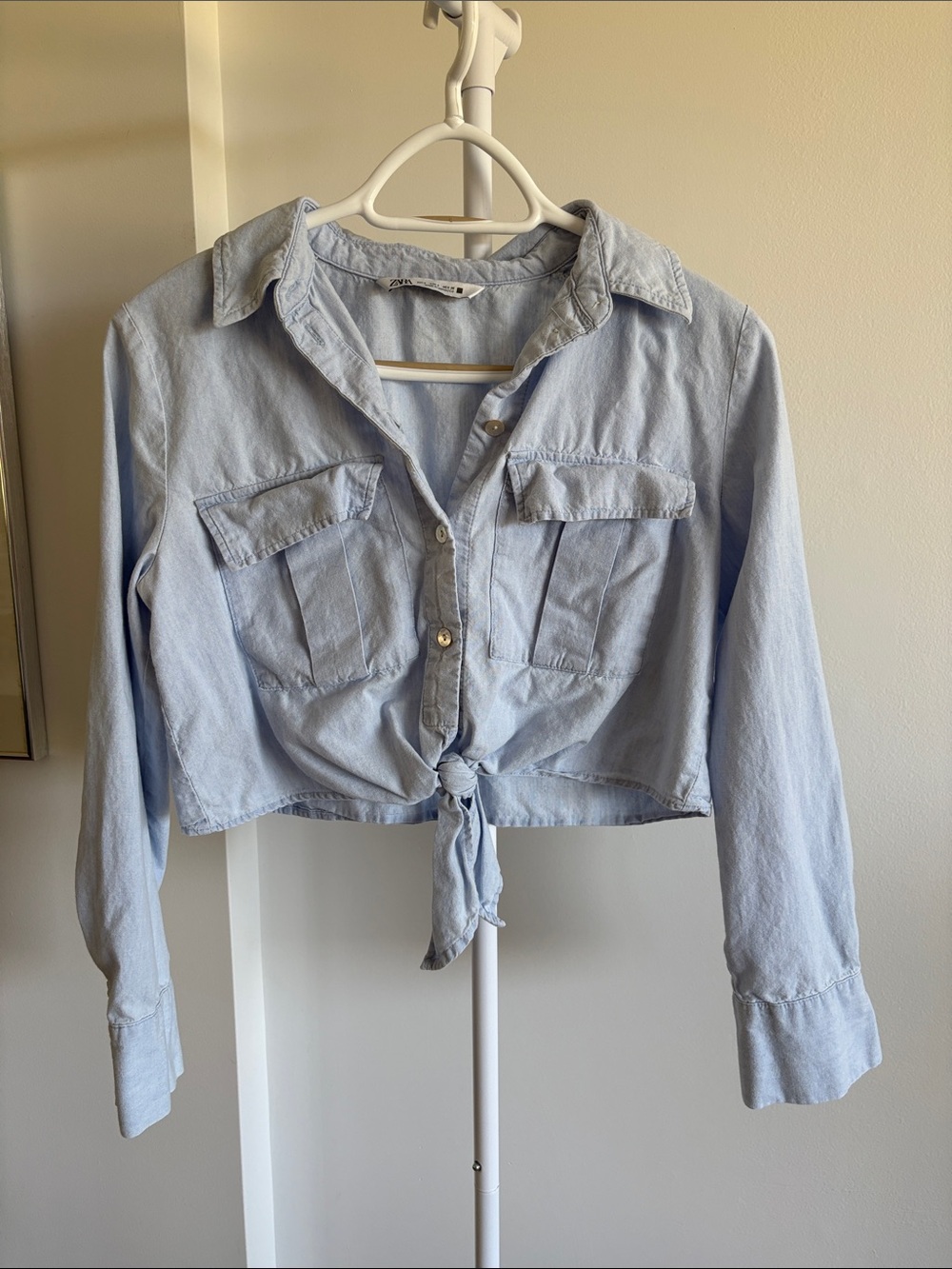 Zara Light Blue Tie-Front Chambray Shirt